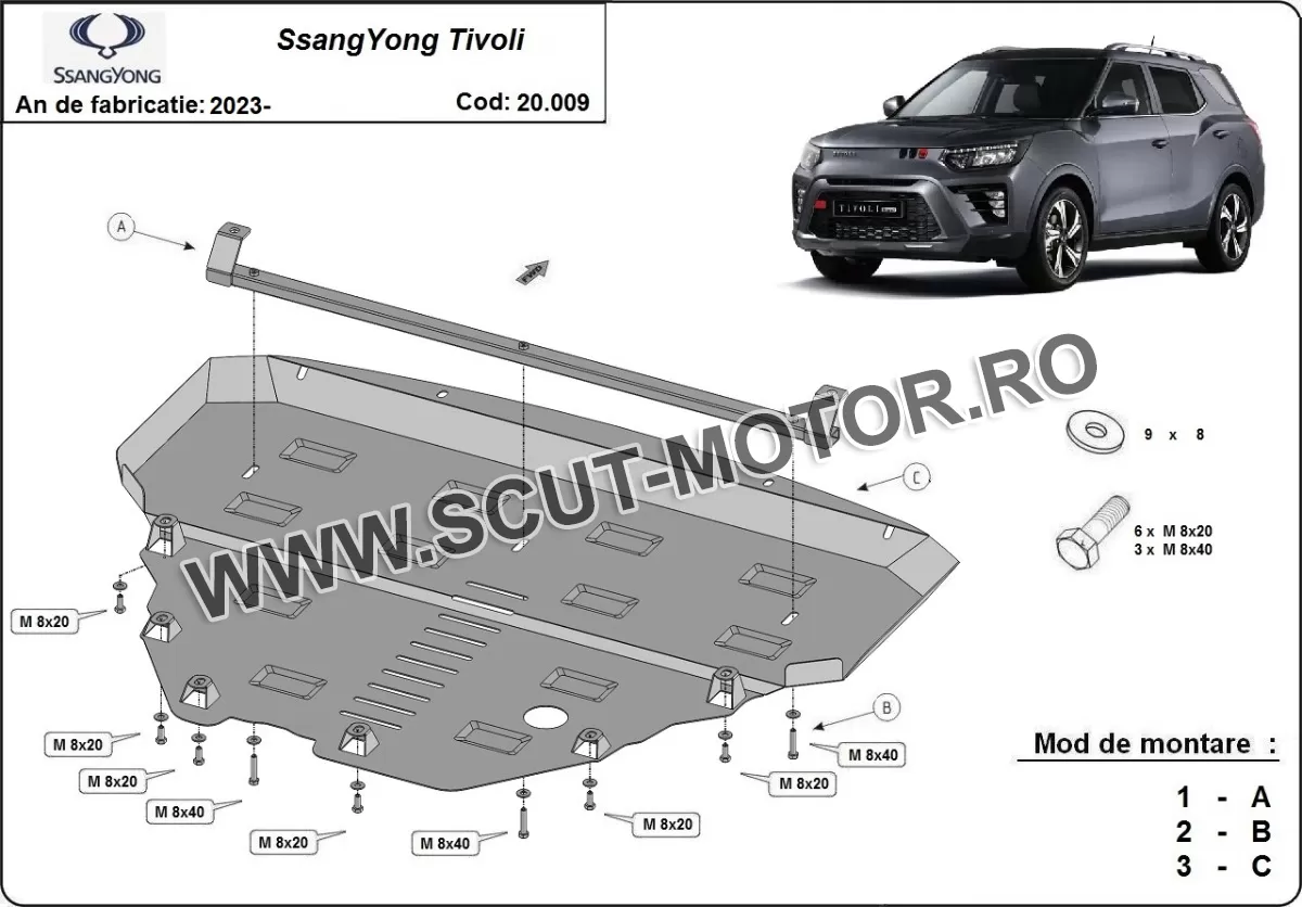 Scut motor metalic SsangYong Tivoli 2023-2024