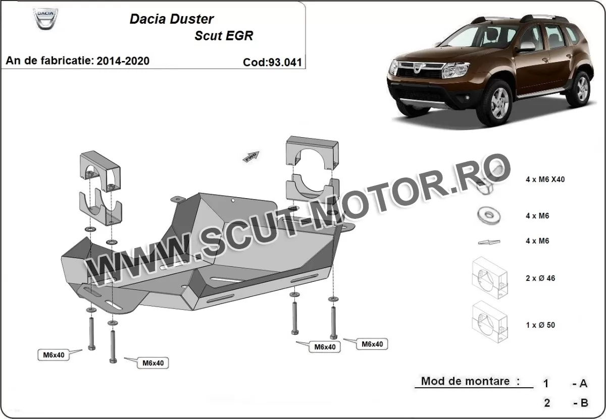 Scut clapeta EGR Dacia Duster 2014-2020