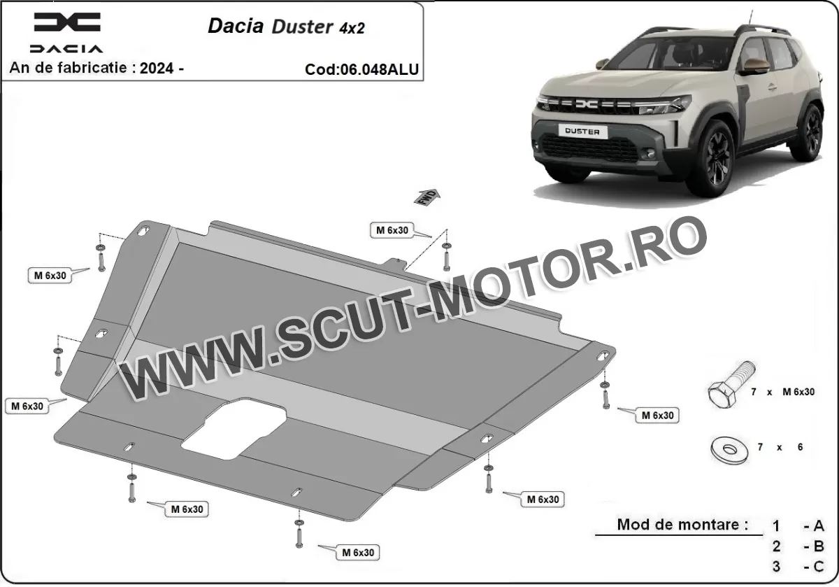 Scut motor din aluminiu Dacia Duster - 4x2 +4x4 2024-2024