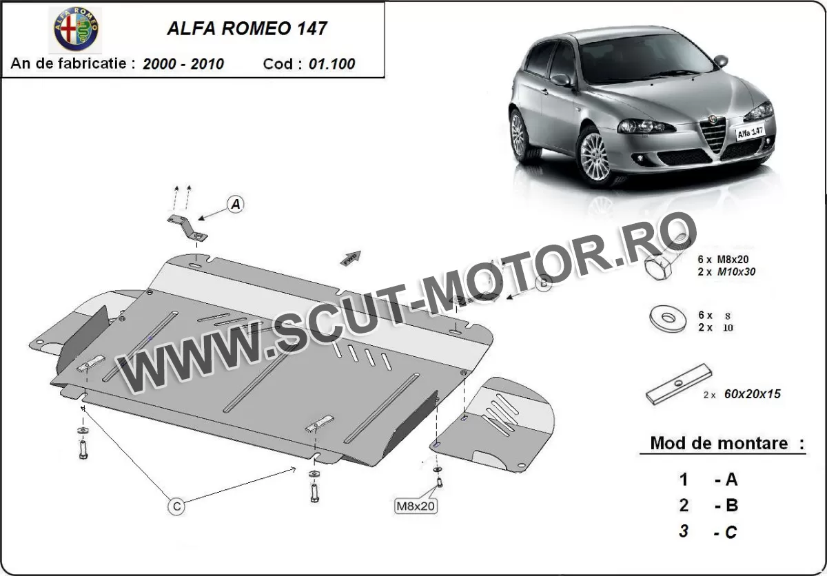 Scut motor și cutie de viteză Alfa Romeo 147 2000-2010