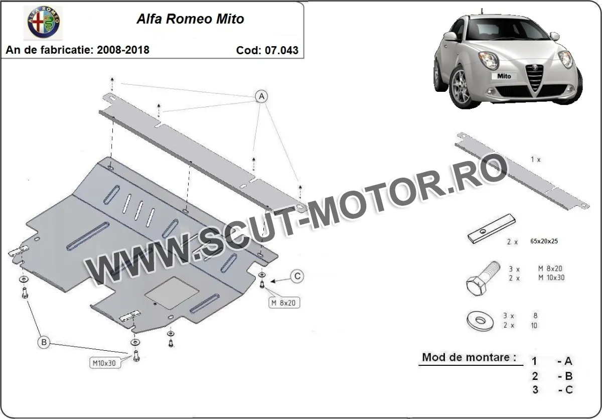 Scut motor Alfa Romeo Mito 2008-2018