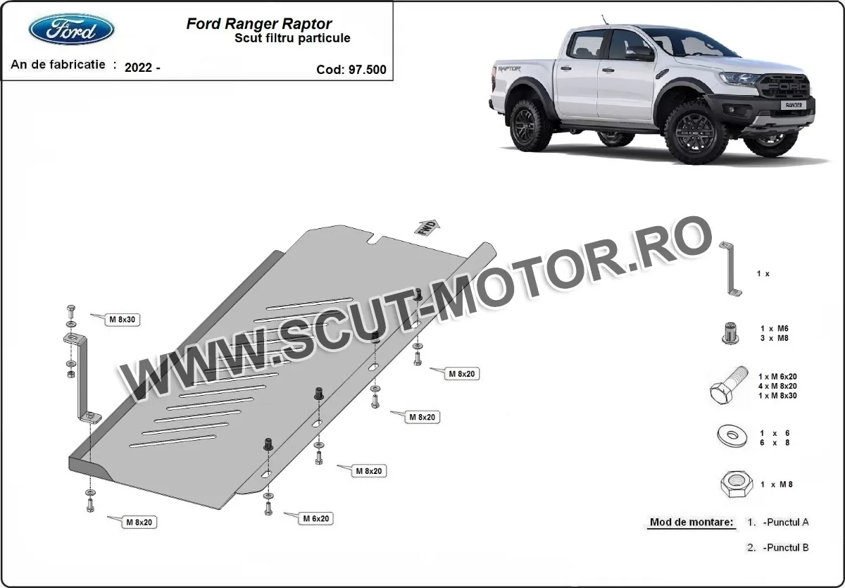 Scut filtru particule Ford Ranger Raptor 2020-2023