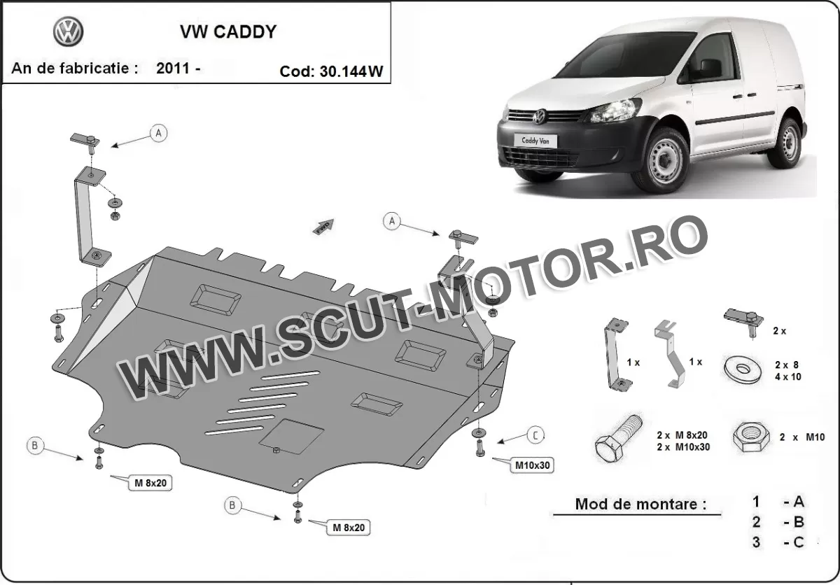 Scut motor VW Caddy - cu WEBASTO 2011-2020