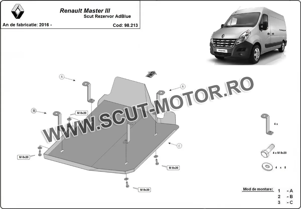 Scut rezervor AdBlue Renault Master 3 - Model 1 2016-2024