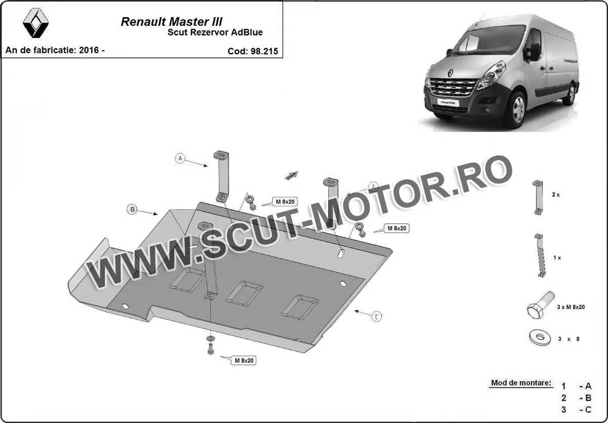 Scut rezervor AdBlue Renault Master 3 - Model 3 2016-2024