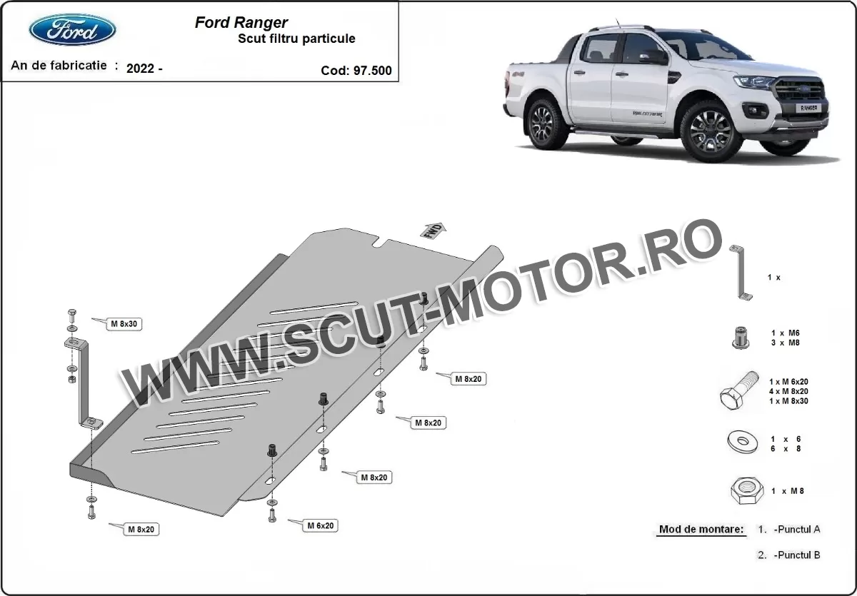 Scut filtru particule Ford Ranger 2020-2023