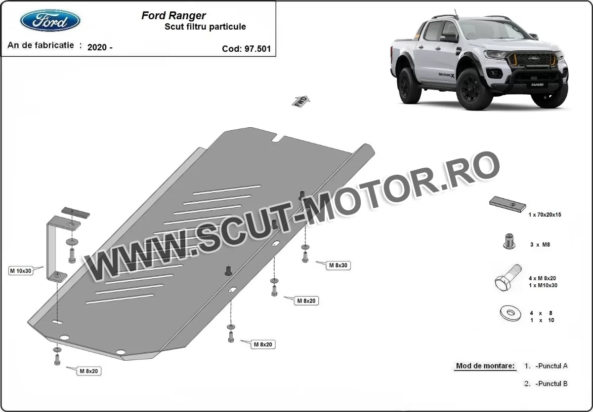 Scut filtru particule Ford Ranger 2020-2023