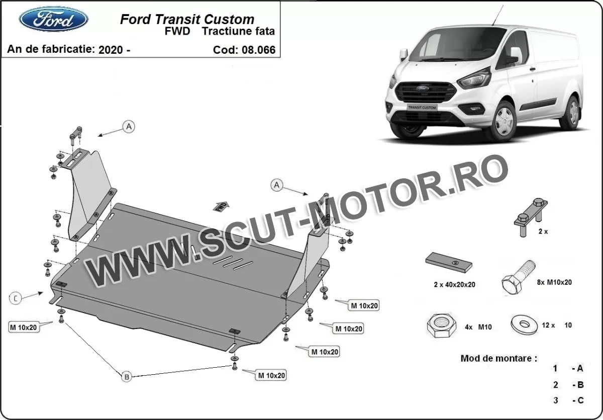 Scut motor și cutie de viteză Ford Transit Custom 2020-2023