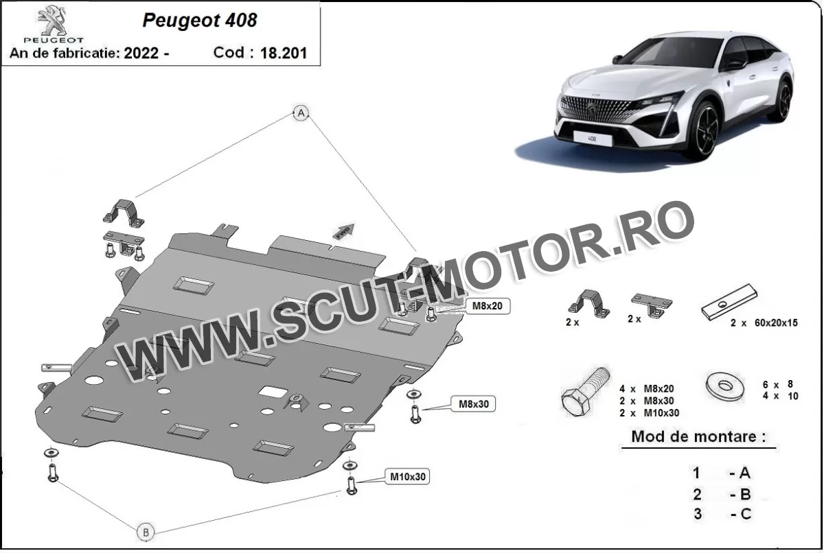 Scut motor Peugeot 408 2022-2024