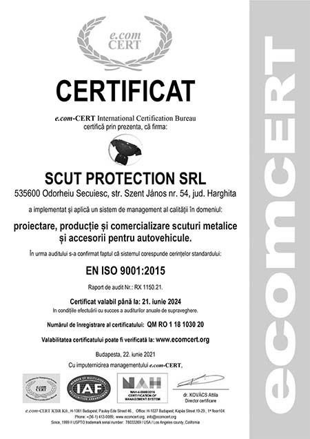 Scut Protection Certificat ISO